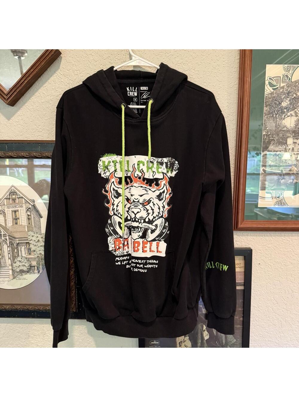 Kill Crew Hoodie Mens Medium Sweatshirt Barbell Tiger Graphic Fleece Pullover